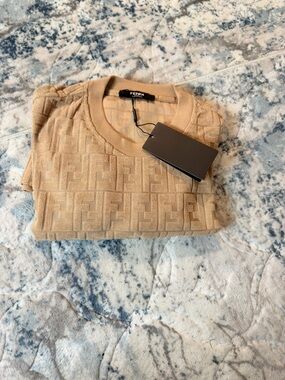 Beige Embossed Crewneck Sweater